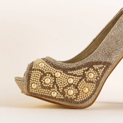 OUTLET Pompe lucioase aurii pe toc stiletto Prisca - Încălțăminte