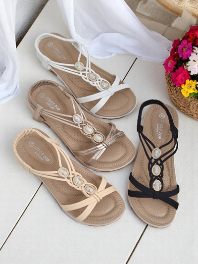 Royalfashion Bellona women's beige platform sandals with zircons