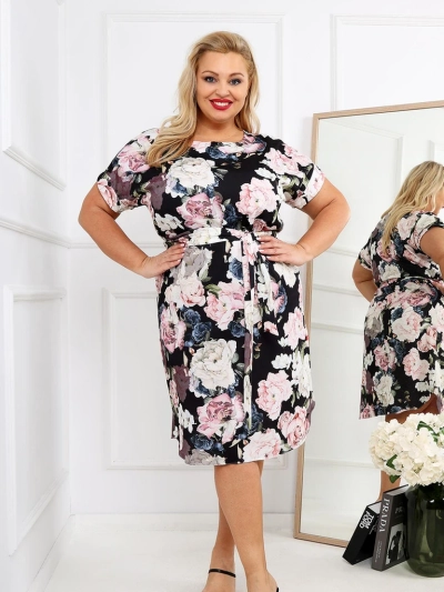Rochie midi Royalfashion pentru femei cu mâneci scurte și funda cu trandafir