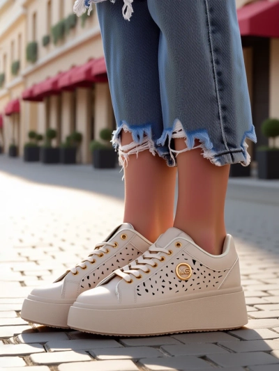 Sneakers pou fanm Ecru sou platfòm Boreas Royalfashion kwi ekolojik