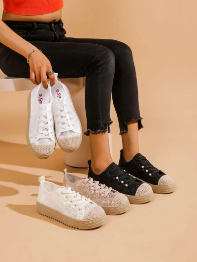Papuci din dantelă Royalfashion pentru femei cu strasuri Nille