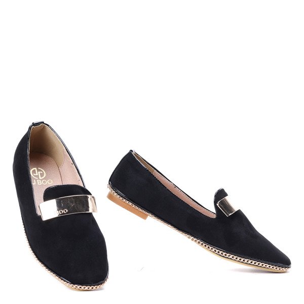 Czarne mokasyny z ozdobną blaszką Ines- Obuwie