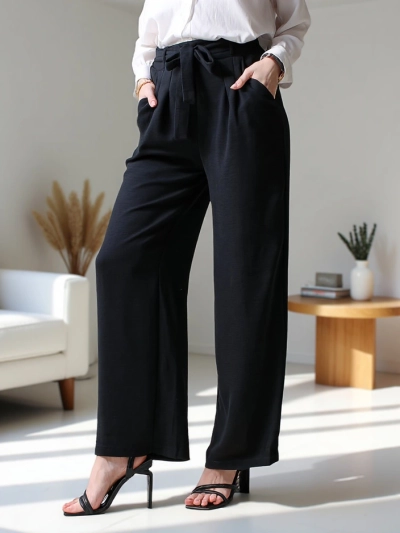 Royalfashion Pantaloni largi pentru femei cu o curea