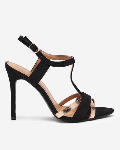 OUTLET Sandale negre de dama pe toc inalt Isso-Shoes