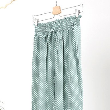 Pantaloni pentru femei verde cu buline PLUS SIZE - Îmbrăcăminte