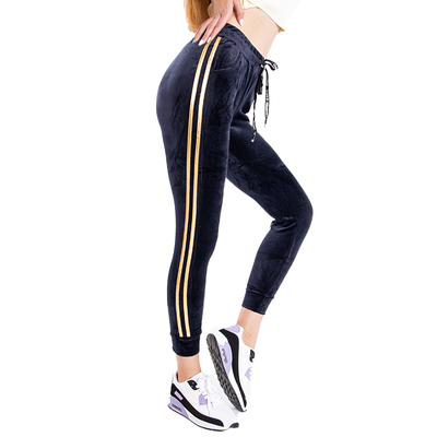 Treninguri din velur bleumarin pentru femei cu dungi de aur - Îmbrăcăminte