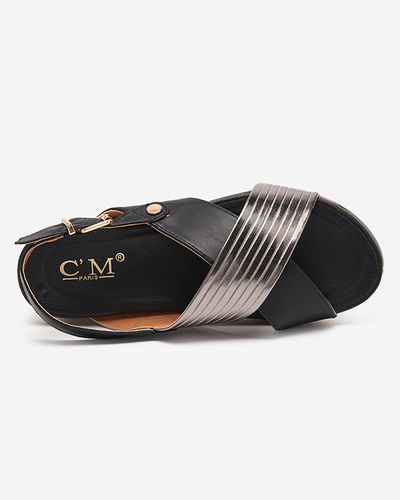 Sandale de dama negre cu centura argintie Gerii- Pantofi