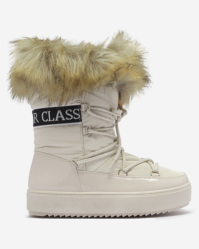 Cizme de zăpadă pentru femei bej cu blană Lilitsa- Footwear