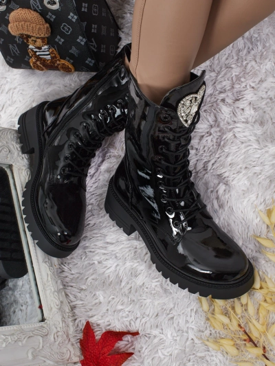 Botine de damă lăcuite cu șireturi Emelune