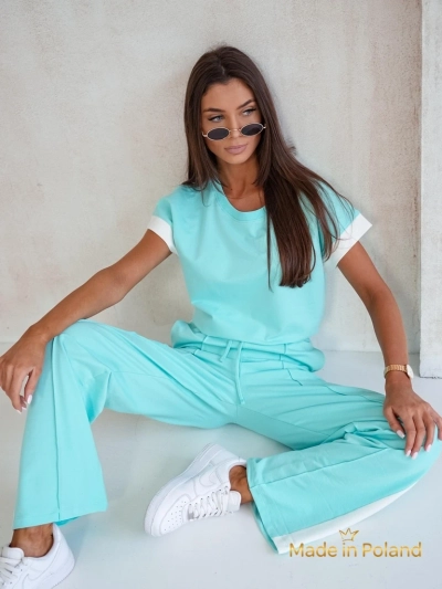 Conjunto turquesa Callista para mujer – completo de algodon con maga calzones ancho