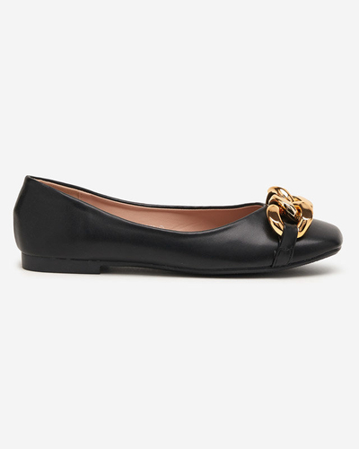 Balerini de dama neagra din piele ecologica cu decor gassi auriu - pantofi