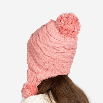 Palarie izolata de dama roz cu pompoane - Accesorii