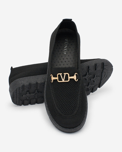 Royalfashion Mocasini negri din stofă pentru femei cu ornament auriu Ertica