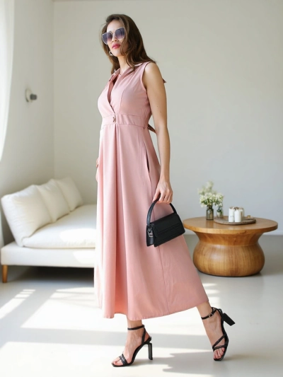 Rochie fără mâneci pentru femei Royalfashion cu decolteu înfășurat Bizness