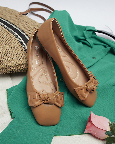 Balerini de damă de culoare camel cu decor pe nas Caxien- Footwear