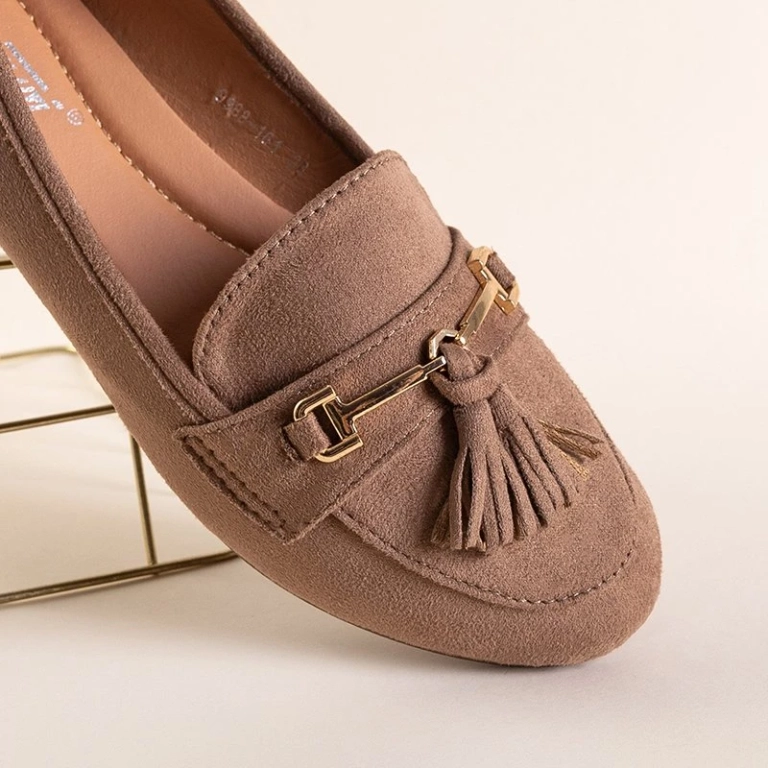 OUTLET Mocasini din piele ecologică de culoare maro deschis cu franjuri Catriona - pantofi