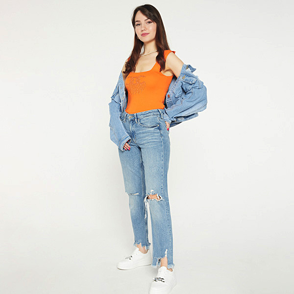 Top de dama portocaliu cu zirconiu cubic - Imbracaminte