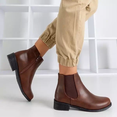 OUTLET Cizme Chelsea dama maro inchis cu toc plat Timea - Pantofi