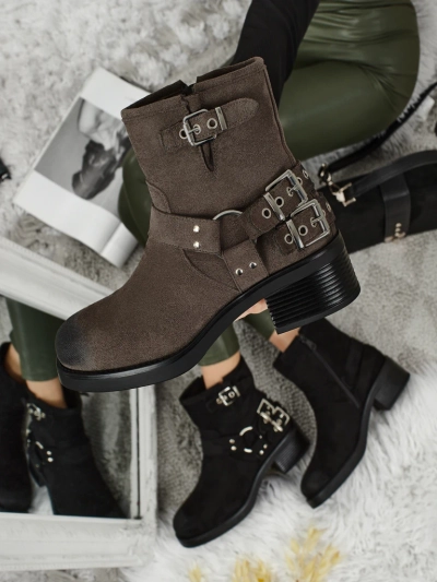 Botine de damă din piele ecologică întoarsă cu catarame Valtos