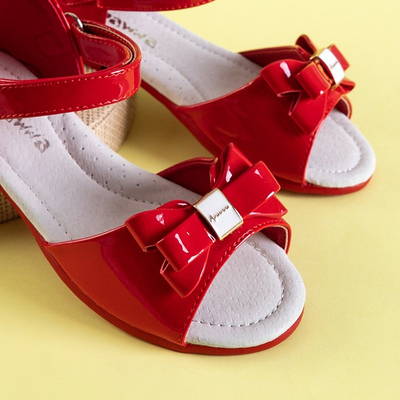 Sandale roșii pentru copii cu fundă Medo - Pantofi