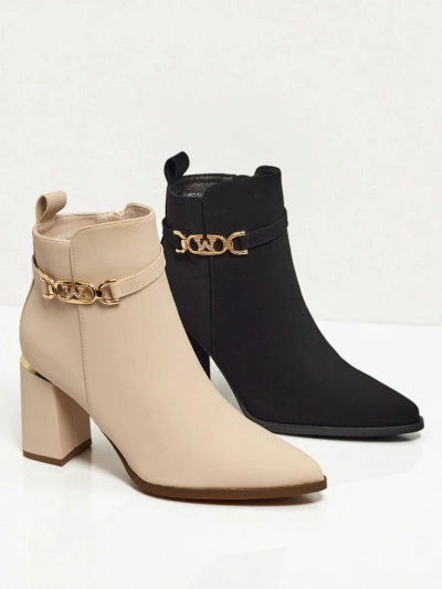 Botine de damă eco piele întoarsă cu toc gros Ostirena