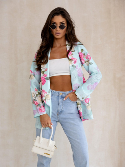 Royalfashion Sacou damă fără închidere cu flori de trandafir