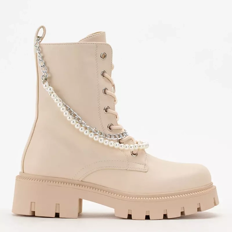 OUTLET Genti dama crem cu lant si perle Agsiva - Incaltaminte