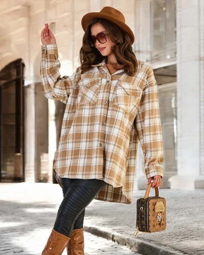 Royalfashion Palton tip cămașă din bumbac pentru femei