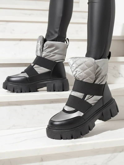 Cizme de zăpadă de damă cu talpă plată, în negru-gri Ferory- Footwear