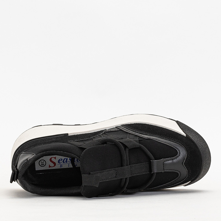 OUTLET Pantofi sport negri de dama cu talpa mai inalta Kanislo - Incaltaminte