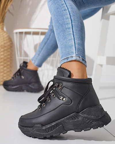 Cizme negre pentru zapada din piele ecologica de la Rueq- Footwear