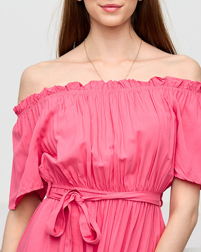 Rochie midi corai de dama cu spatele deschis - Imbracaminte