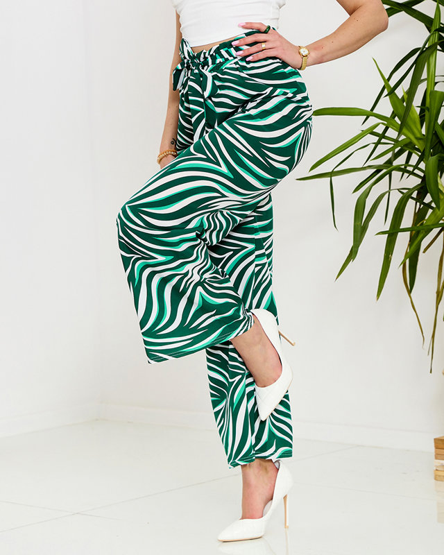 Pantaloni palazzo pentru femei cu model în verde- Îmbrăcăminte