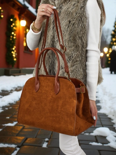 Geantă de damă shopper din piele ecologică tip piele întoarsă Dorelle