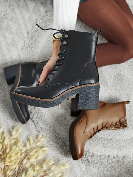 Botine de damă eco piele cu toc gros Zeltra