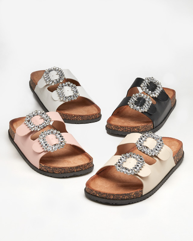 Papuci negri de dama cu agrafe Oterina - Incaltaminte