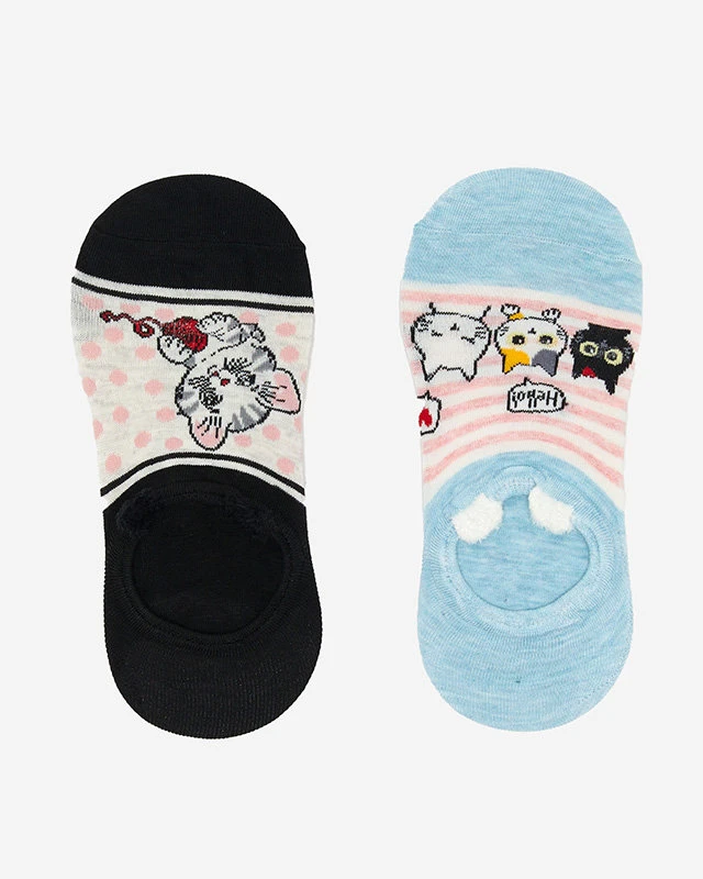 Șosete de damă negre și albastre cu imprimeu animal 2 / pachet - Lenjerie intimă