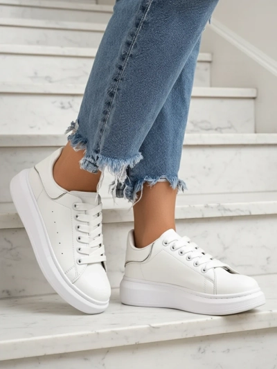 Sneakers Sport Athena Albi din Piele Ecologică
