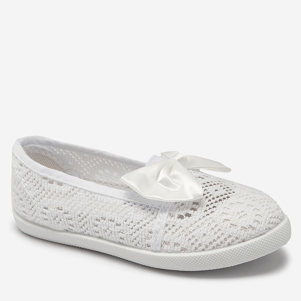 Adidași slip on albi pentru fete cu fundiță Sweet Time - Încălțăminte