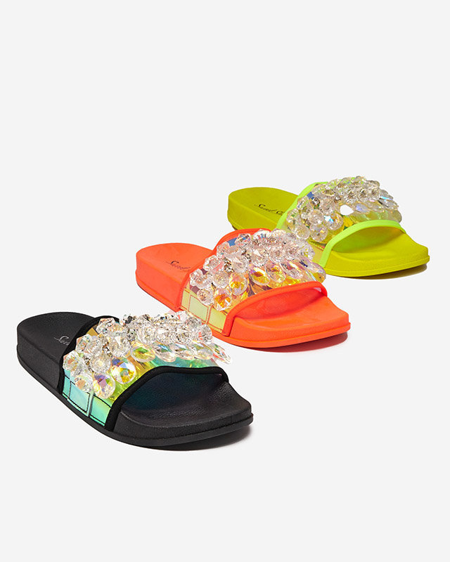 OUTLET Papuci de dama negri din cauciuc cu cristale Omisa - Incaltaminte