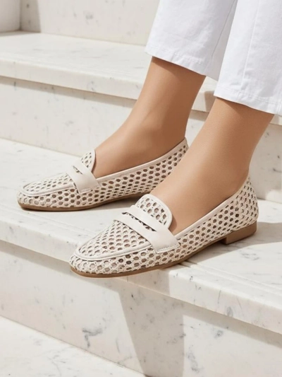 Mocasini bej Royalfashion Primavera Aelia din țesătură cu vârf migdalat