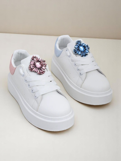 Aurelia Bianco – Sneakers damă albe cu platformă și ornament glamour