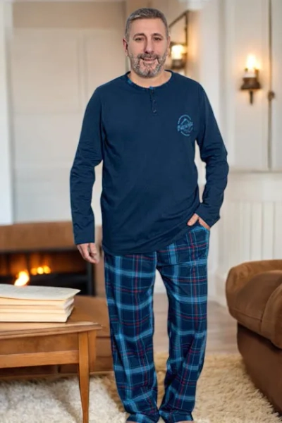 Pijamale bărbătești din bumbac cu carouri PLUS SIZE