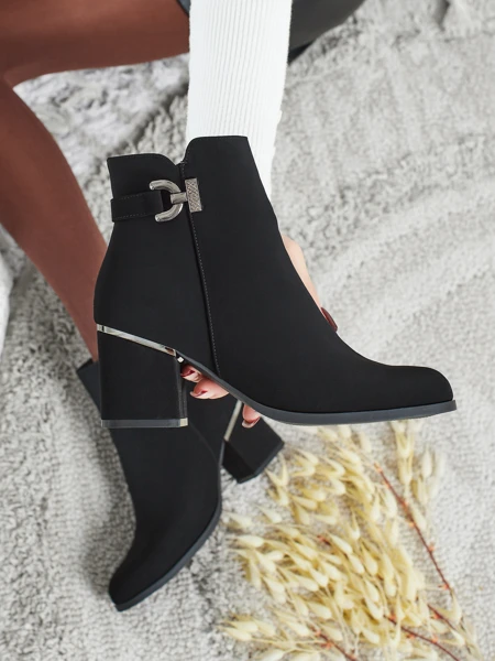 Botine de damă din piele ecologică cu toc gros Ruvina