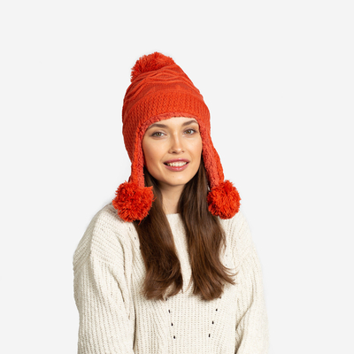 Pălărie izolatoare de damă portocalie cu pompoane - Accesorii