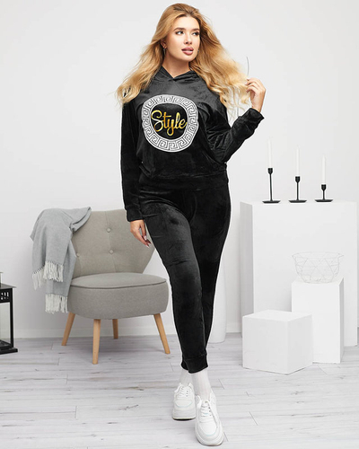 Set trening dama negru cu imprimeu - Imbracaminte