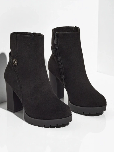 Botine de damă eco piele întoarsă cu toc gros Zavrina