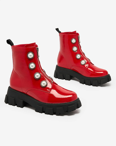 Royalfashion Cizme roșii lăcuite pentru femei cu perle Asiciu