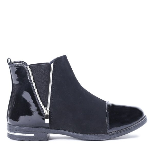 Czarne botki zamsz/skóra ekologiczna - Obuwie