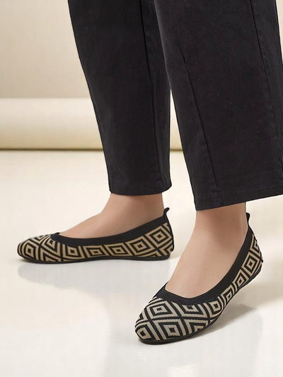 Royalfashion Balerine de damă din material textil cu imprimeu geometric Metric